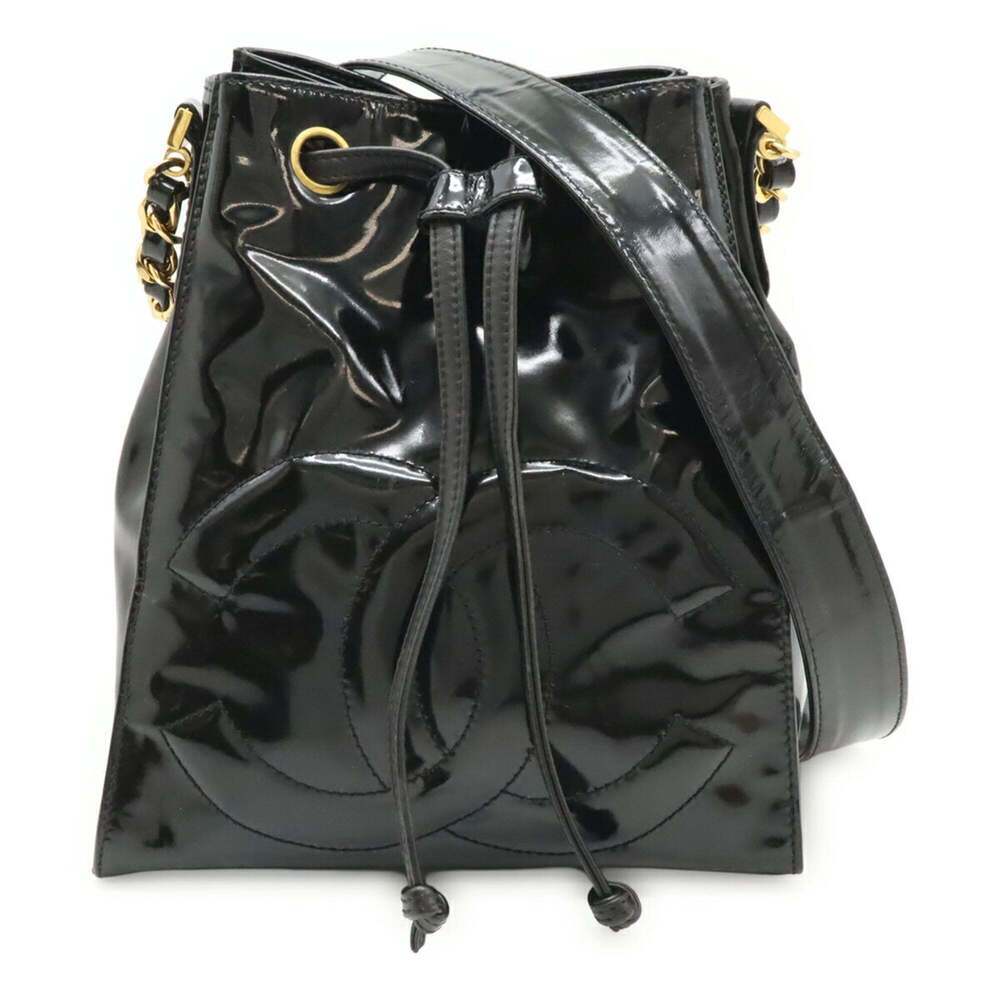 CHANEL Black Leather Logo Shoulder Bag